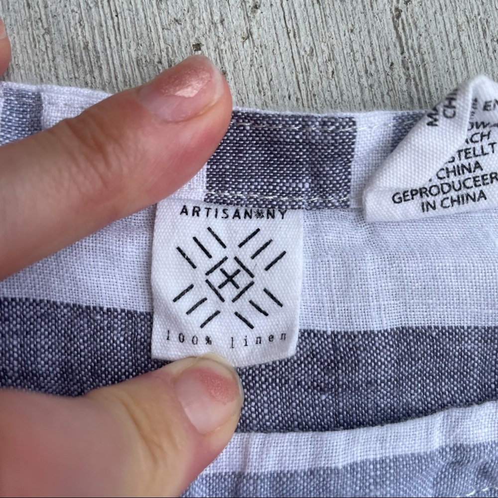 Artisan NY gray white stripe linen short sleeve shirt Small - Picture 6 of 9